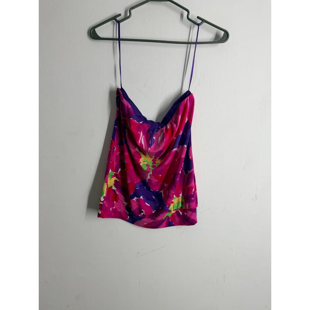 The Limited Floral Strapless Tube Top Pink Purple Cowl Neck Blouse XS CSC012963